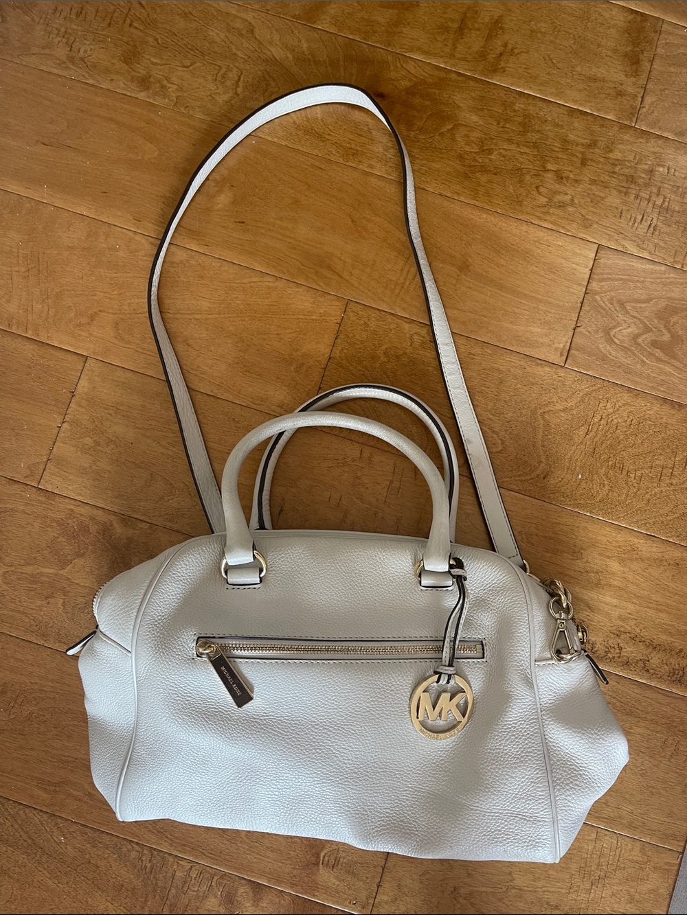 Michael Kors White Pebbled Leather Satchel with Gold Accent